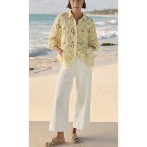 NWT Wrap London White Cropped Wide Leg Pants 14 Organic Cotton Patch Pocket